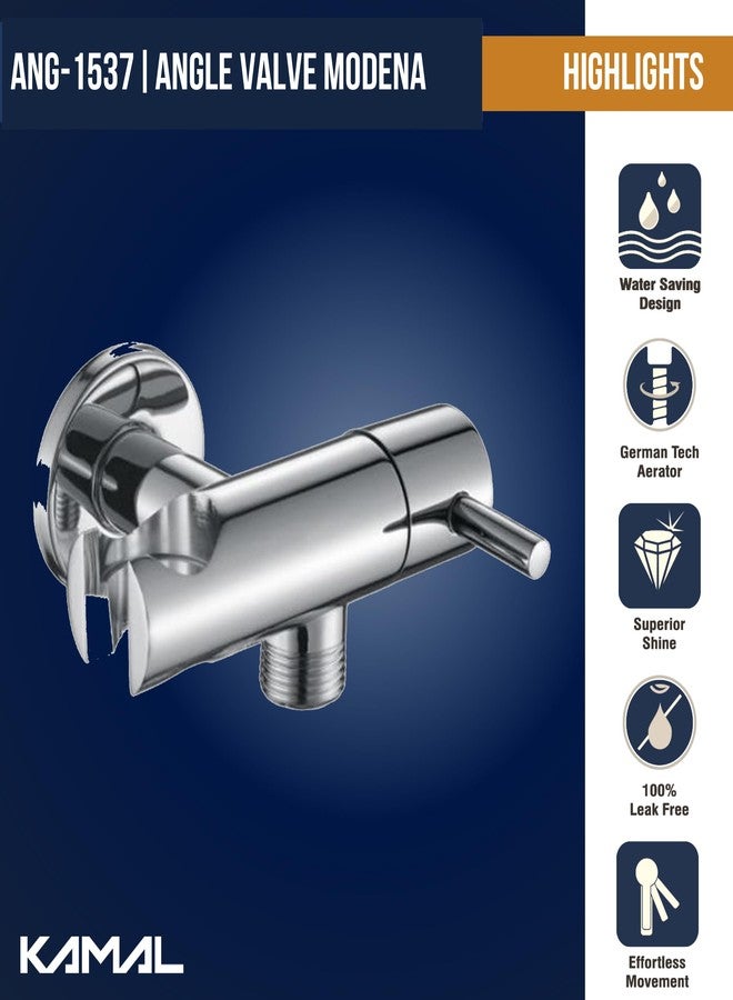 Kamal Brass Angle Valve with Wall Holder - Modena | Chrome Finish | for Health Faucet, Bidet & Hand Shower (Silver, Pack of 1) - Image 3